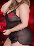 Plus Size Rose Cami Set – Sheer Black Sleepwear