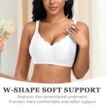Cavotor Non Wired Support Bras for Women Wireless Push Up Bra Large Breasts Ladies Soft T Shirt Seamless Bra Padded V Neck Bralettes with Extender (White,2XL)