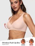 Vertvie Bras for Women Non Wired Deep V Seamless Wireless Push Up Bra Comfort Plunge T Shirt Soft Support Full Coverage Everyday Bralettes(Jacquard Nude,Large)