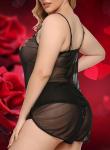 Plus Size Rose Cami Set – Sheer Black Sleepwear