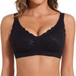 Joyshaper Wireless Bras for Women Non-Wired Lace V Bra Push Up Support Bralettes Ladies Comfort Plus Size Padded Everyday Bra Black,L