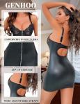 Genhoo Black Backless Leather Teddy Dress