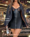 Genhoo Black Backless Leather Teddy Dress