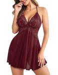 Avidlove Burgundy Lace Babydoll Sleepwear Nightgown