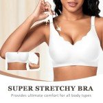 Cavotor Non Wired Support Bras for Women Wireless Push Up Bra Large Breasts Ladies Soft T Shirt Seamless Bra Padded V Neck Bralettes with Extender (White,2XL)