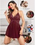 Avidlove Burgundy Lace Babydoll Sleepwear Nightgown