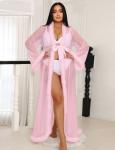 Pink Feather Fur Lace Robe for Moms