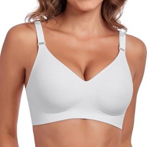 Litthing Comfort Seamless Bra Non Wired Push Up Bras for Women Wireless Support V Bra Anti Sagging Breast T Shirt Bralettes Soft Sleep Everyday Bras with Bra Extender White
