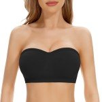 Cavotor Strapless Push Up Bra for Women Bandeau Bra Padded Stay Up Non-Slip Silicone Supportive Strapless Bras for Bigger Bust Non Wired Comfort Bralette (Black,2XL)