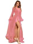 Pink Feather Fur Lace Robe for Moms