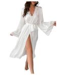GORGLITTER Women's Lace Satin Bride Kimono Robe