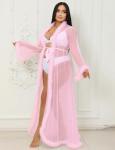 Pink Feather Fur Lace Robe for Moms