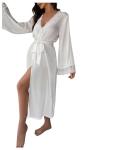GORGLITTER Women's Lace Satin Bride Kimono Robe