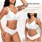 Cavotor Non Wired Support Bras for Women Wireless Push Up Bra Large Breasts Ladies Soft T Shirt Seamless Bra Padded V Neck Bralettes with Extender (White,2XL)