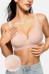 Vertvie Bras for Women Non Wired Deep V Seamless Wireless Push Up Bra Comfort Plunge T Shirt Soft Support Full Coverage Everyday Bralettes(Jacquard Nude,Large)