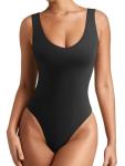 Reoria Women's Deep V Neck Backless Bodysuit