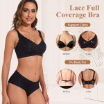 Joyshaper Wireless Bras for Women Non-Wired Lace V Bra Push Up Support Bralettes Ladies Comfort Plus Size Padded Everyday Bra Black,L