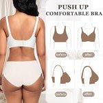 Cavotor Non Wired Support Bras for Women Wireless Push Up Bra Large Breasts Ladies Soft T Shirt Seamless Bra Padded V Neck Bralettes with Extender (White,2XL)
