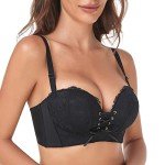 FallSweet Add Two Cups Lace Push Up Bra Ultra Padded Wireless Support Brassiere (Black, 32B)