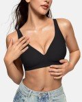 OEAK Womens Deep V Bras Non Wired Comfortable Bras Support Push Up Bralettes Low Cut No Underwire Bras Wireless Plunge Bra Seamless Tshirts Bras(Black,M)
