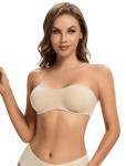 Beige Strapless Non-Slip Padded Tube Top Bra