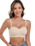Beige Strapless Push-Up Wireless Bandeau Bra