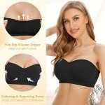 Cavotor Strapless Push Up Bra for Women Bandeau Bra Padded Stay Up Non-Slip Silicone Supportive Strapless Bras for Bigger Bust Non Wired Comfort Bralette (Black,2XL)