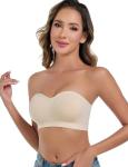 Beige Strapless Push-Up Wireless Bandeau Bra