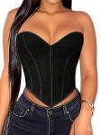 Black Lace-Up Strapless Corset Bustier Top