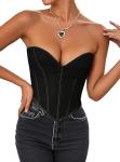 Black Lace-Up Strapless Corset Bustier Top