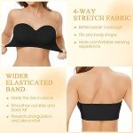 Cavotor Strapless Push Up Bra for Women Bandeau Bra Padded Stay Up Non-Slip Silicone Supportive Strapless Bras for Bigger Bust Non Wired Comfort Bralette (Black,2XL)