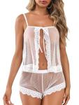Satin Lace Sleepwear Set with Tie Cami & Shorts