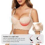 FallSweet Push Up Bras for Women Lace Plus Size Wide Back Underwire Longline Corset Bra(Beige, 38B)