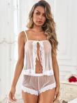 Satin Lace Sleepwear Set with Tie Cami & Shorts
