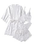 Silk Satin Floral Lace Pajama Set for Women
