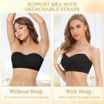Cavotor Strapless Push Up Bra for Women Bandeau Bra Padded Stay Up Non-Slip Silicone Supportive Strapless Bras for Bigger Bust Non Wired Comfort Bralette (Black,2XL)