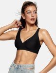 OEAK Womens Deep V Bras Non Wired Comfortable Bras Support Push Up Bralettes Low Cut No Underwire Bras Wireless Plunge Bra Seamless Tshirts Bras(Black,M)
