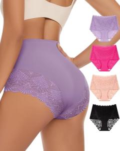 MIOTAN Women's Lace High Waisted Cheeky Panties 4 Pack
