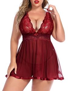Plus Size Red Lace Babydoll Nighty for Women