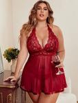 Plus Size Red Lace Babydoll Nighty for Women