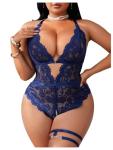Plus Size Lace V Neck Teddy Lingerie Set
