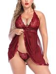 Plus Size Red Lace Babydoll Nighty for Women
