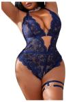 Plus Size Lace V Neck Teddy Lingerie Set