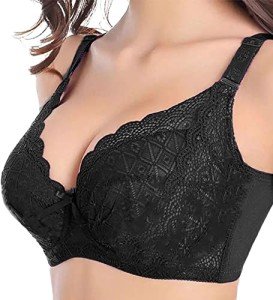 happyqueen Women's Push up Bra Plus Size 36D-48J Floral Lace Underwire Bra - WP-443 (40F, Black)