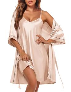 Ekouaer Women's Silk Satin Robe and Cami Set