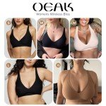 OEAK Womens Deep V Bras Non Wired Comfortable Bras Support Push Up Bralettes Low Cut No Underwire Bras Wireless Plunge Bra Seamless Tshirts Bras(Black,M)