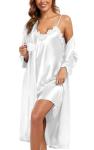 Women's Silk Pajama Set with Robe and Camisole