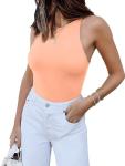 Sexy Sleeveless High Neck Thong Bodysuit in Peach