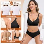 Tuopuda Bras for Women No Wired Support Full Coverage Comfort Seamless Bra V Neck Bralettes Wireless Push Up Bras and Knickers Sets Soft Sleep Everyday Bras with Bra Extender, Black, XL
