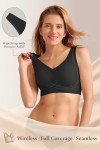 JoliComfy Bras for Women Push Up Bra Seamless Non Wired Bralette Wireless Support Bra w Extender(Black,XXL)